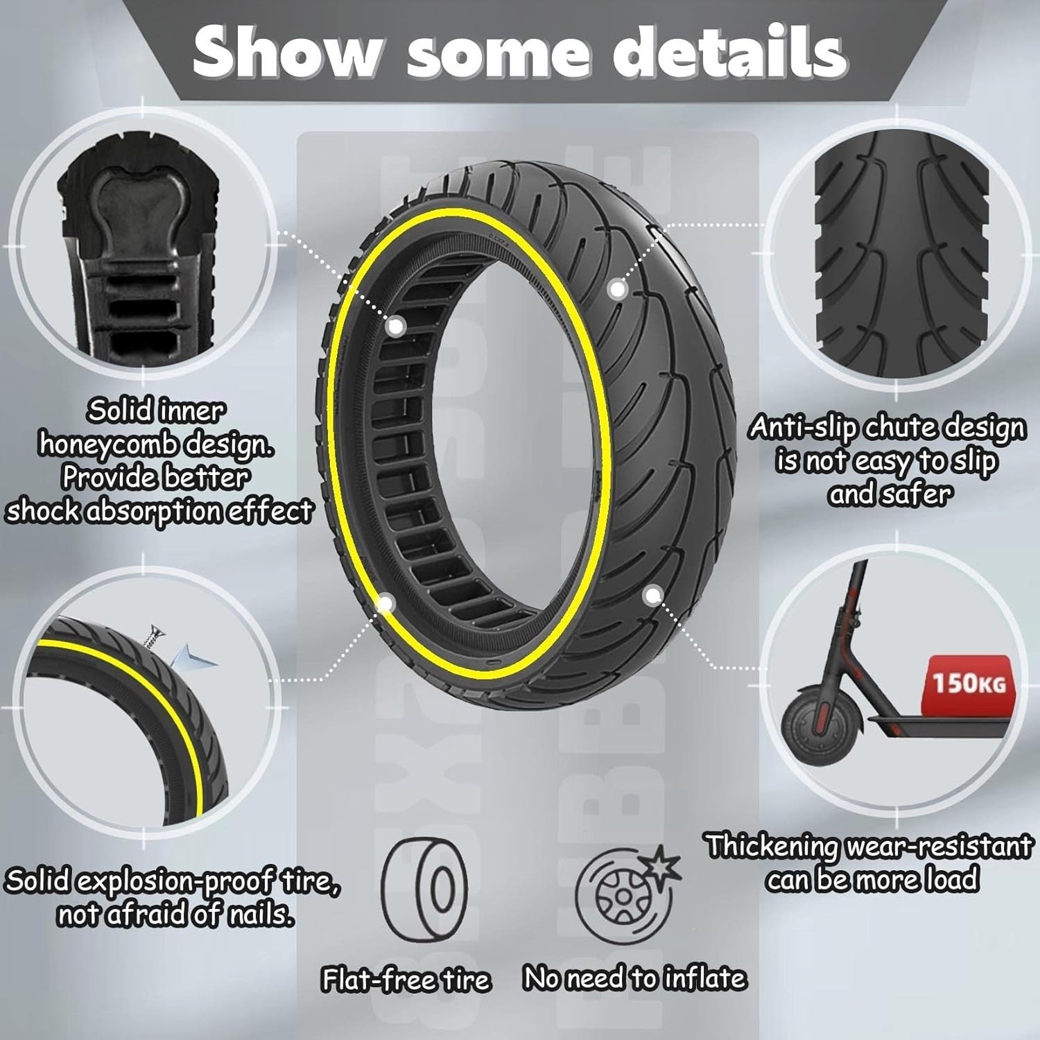 8.5x2.0 Solid Tire, 50/75-6.1 Scooter tire 8 1/2x2 Inch Replacement Tire,