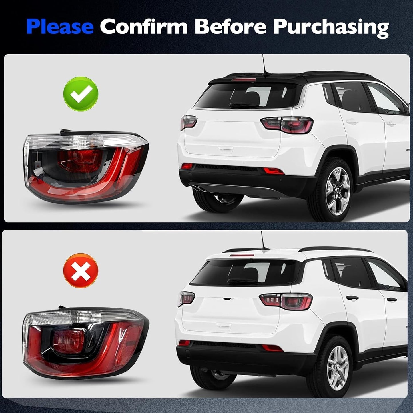 Right Outer Tail Light Fit for Jeep Compass 2017-2021 CH2805115 55112838AC