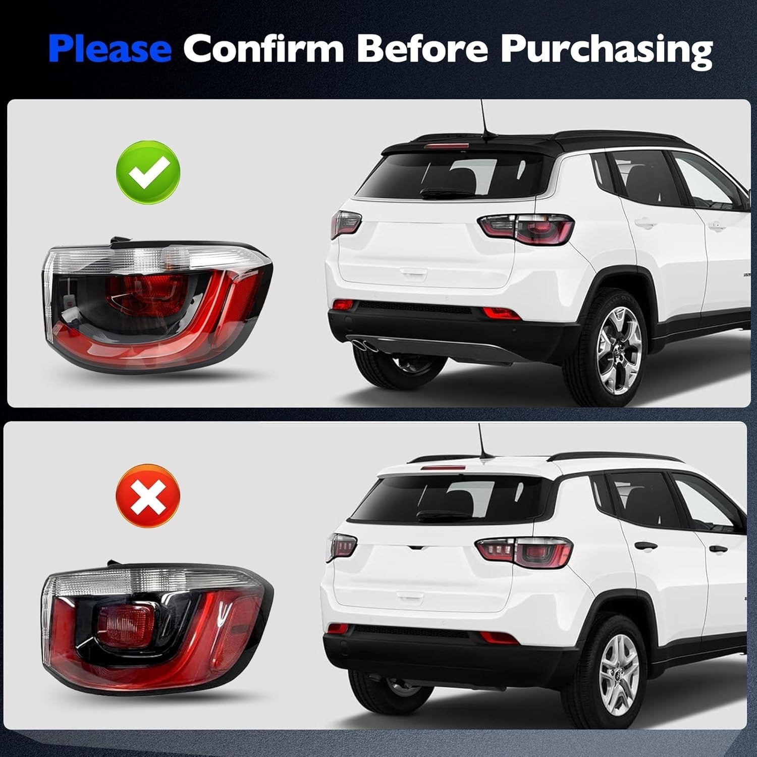 Right Outer Tail Light Fit for Jeep Compass 2017-2021 CH2805115 55112838AC