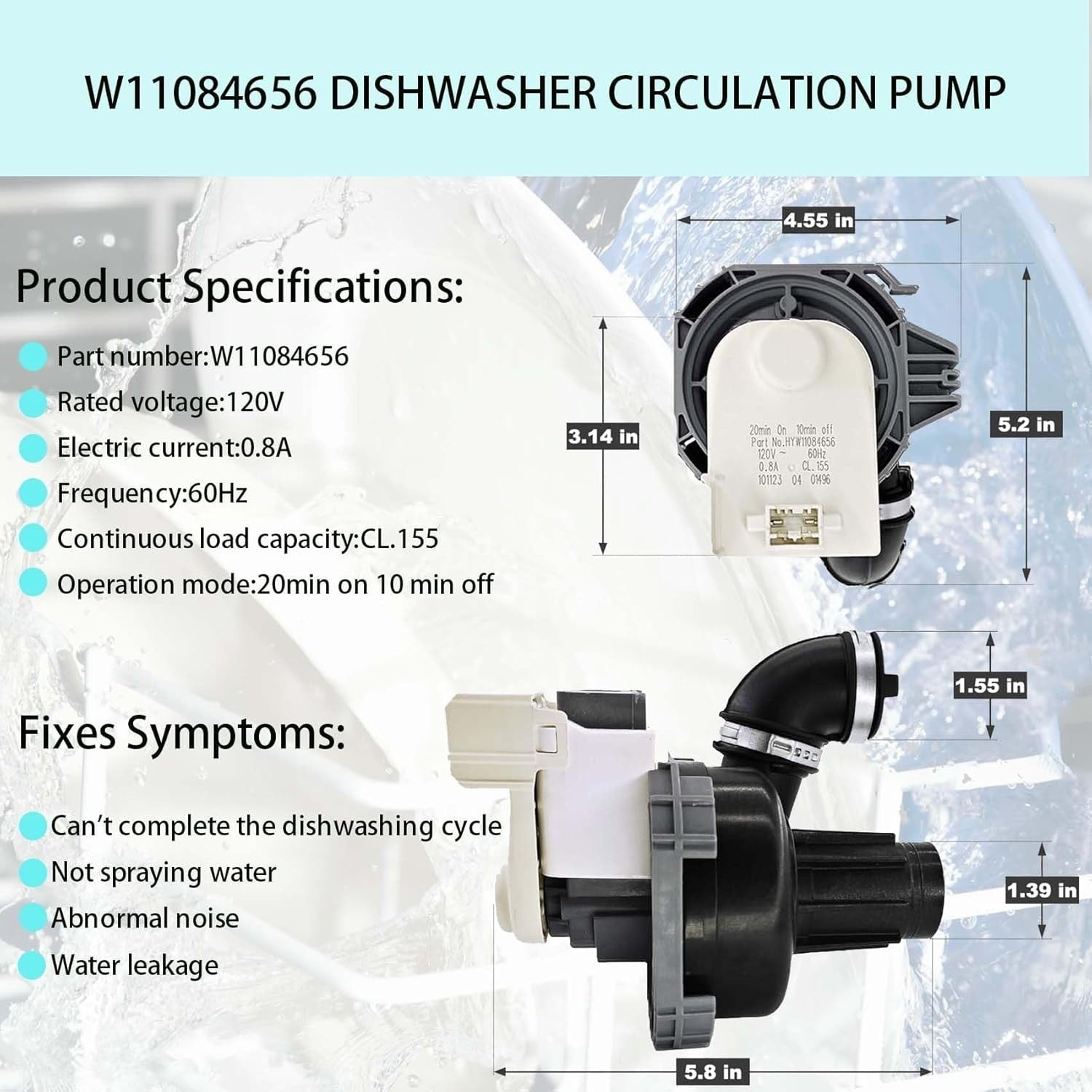 W11084656 W10805387 Dishwasher Circulation Pump & Motor Assembly