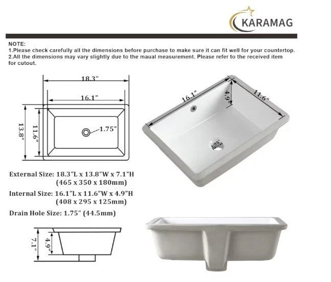 18 Inch Undermount Bathroom Sink Small Rectangle Undermount Sink White Cerami...