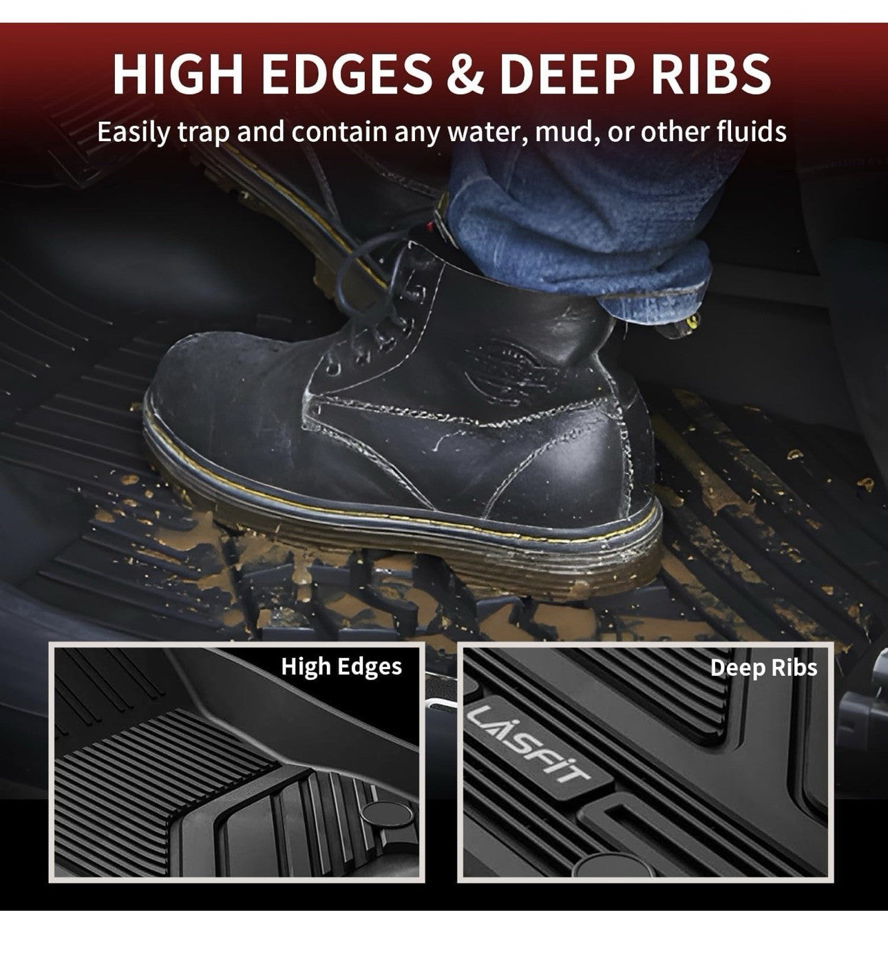 LASFIT Floor Mats for RAM 1500 2019-2024 Quad Cab Custom Waterproof Floor Liners