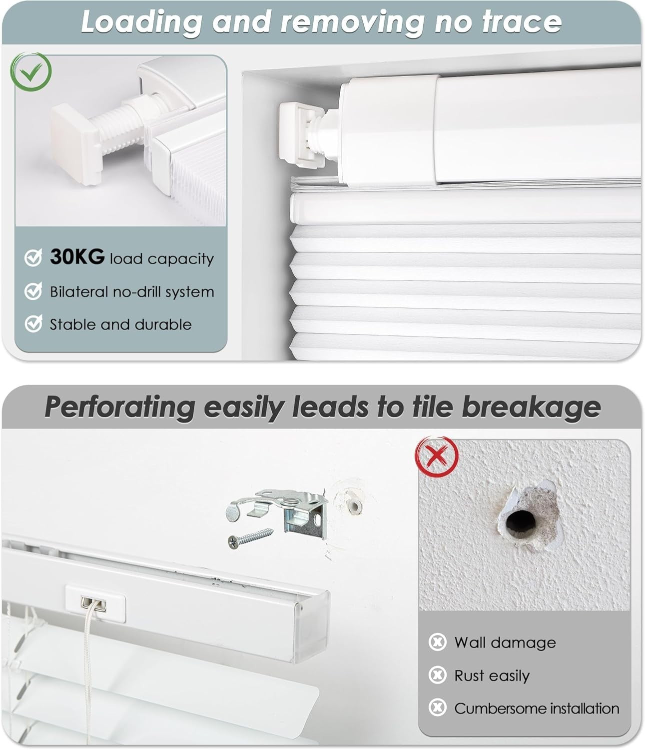 No Tools No Drill Cordless Cellular Shades, Top Down Bottom Up (TDBU) 23"  x 48"
