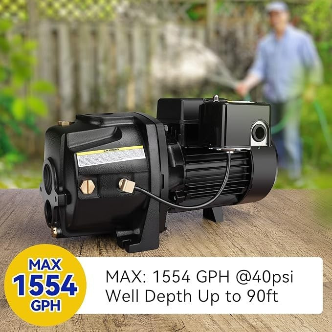 1HP Shallow Well Jet Pump, Cast Iron, Well Depth up to 90Ft, 115V/230V Dual Volt