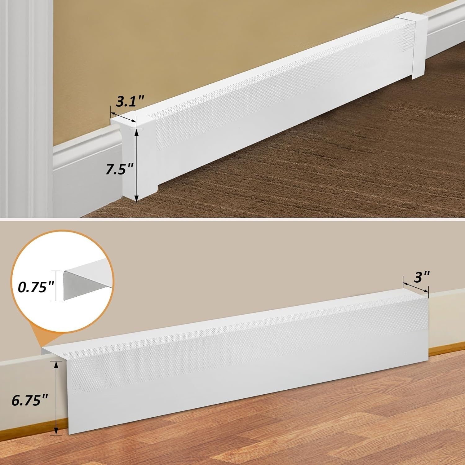 Upgraded 4 Ft Base Board Heater Cover with Left and Right Endcaps, Galvanized St