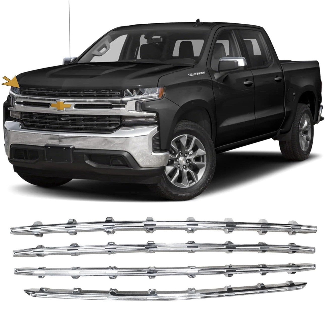 Grill Cover For 2019-2022 Chevy Silverado 1500 Snap On Grille Overlay Chrome