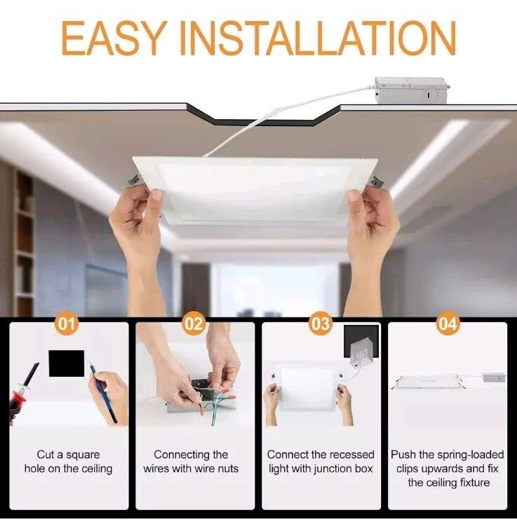 11 Inch Square Recessed Light: 3 Color Temperature & Dimmable 2200 Lumens