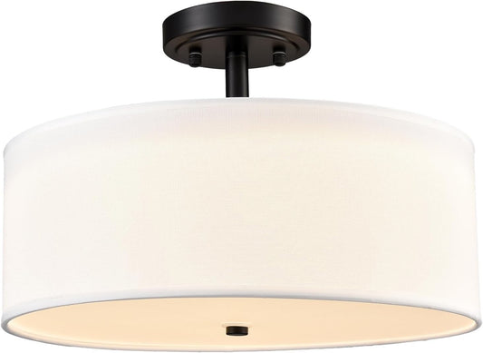 Dimmable Black Semi Flush Mount Ceiling Light 30W 3000K/4500K/5500K Drum Shade