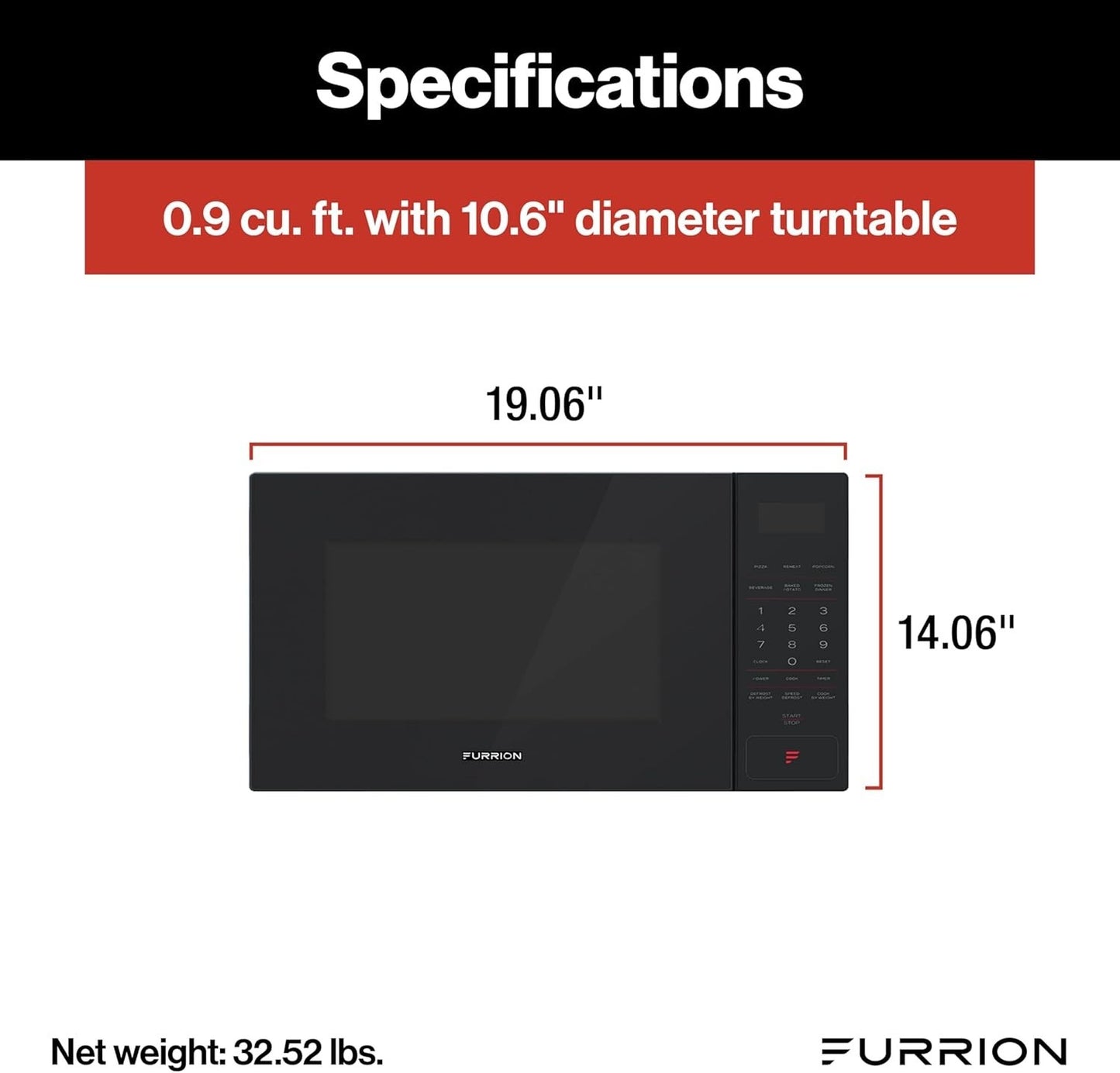 Furrion RV Microwave - 0.9 cu. ft, Black