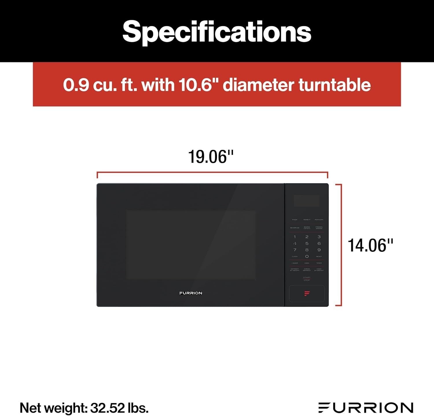 Furrion RV Microwave - 0.9 cu. ft, Black
