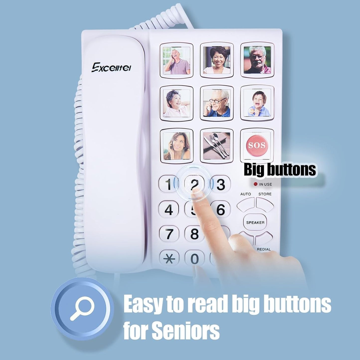 Big Button Phone for Seniors, Corded Landline Telephone with Handsfree Function