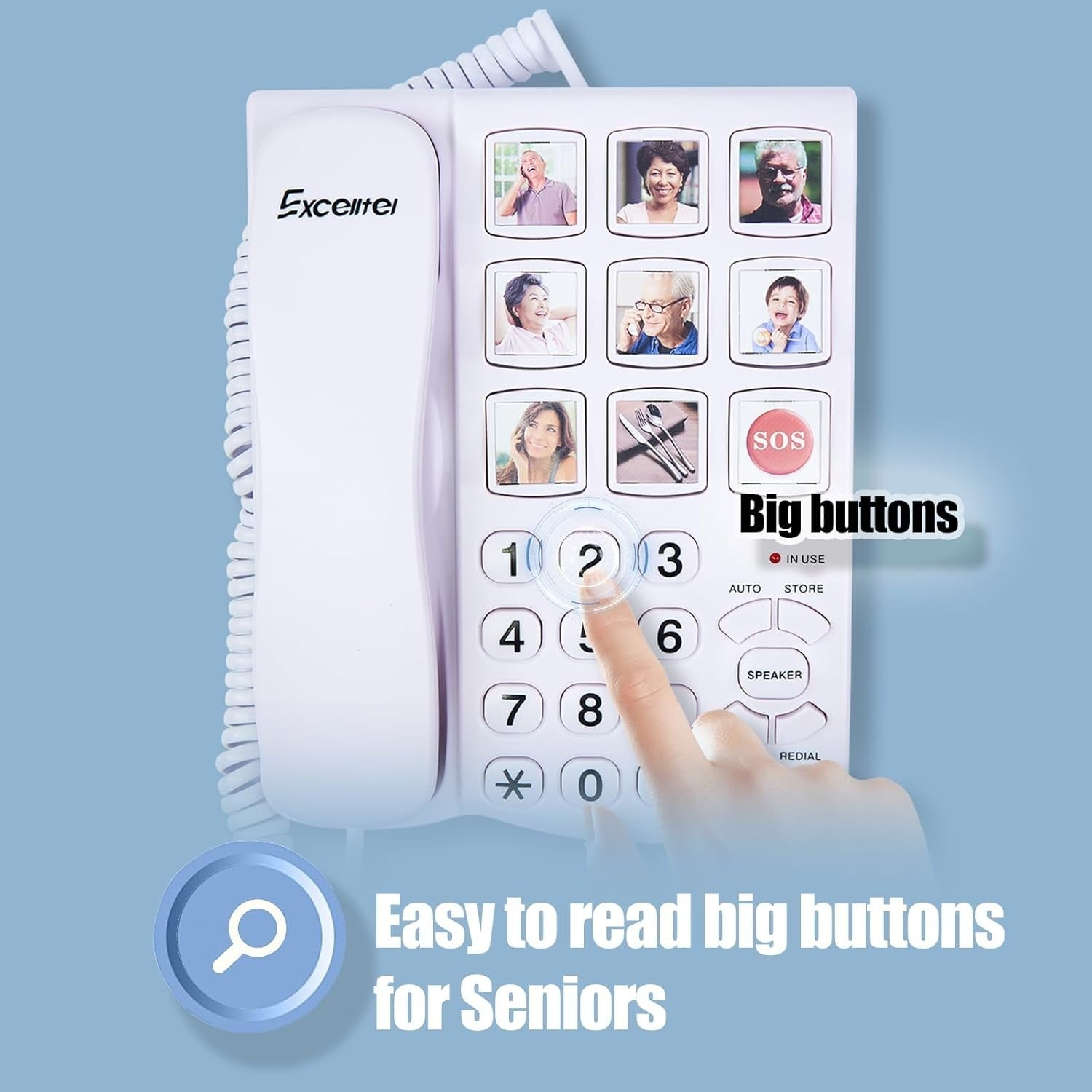 Big Button Phone for Seniors, Corded Landline Telephone with Handsfree Function