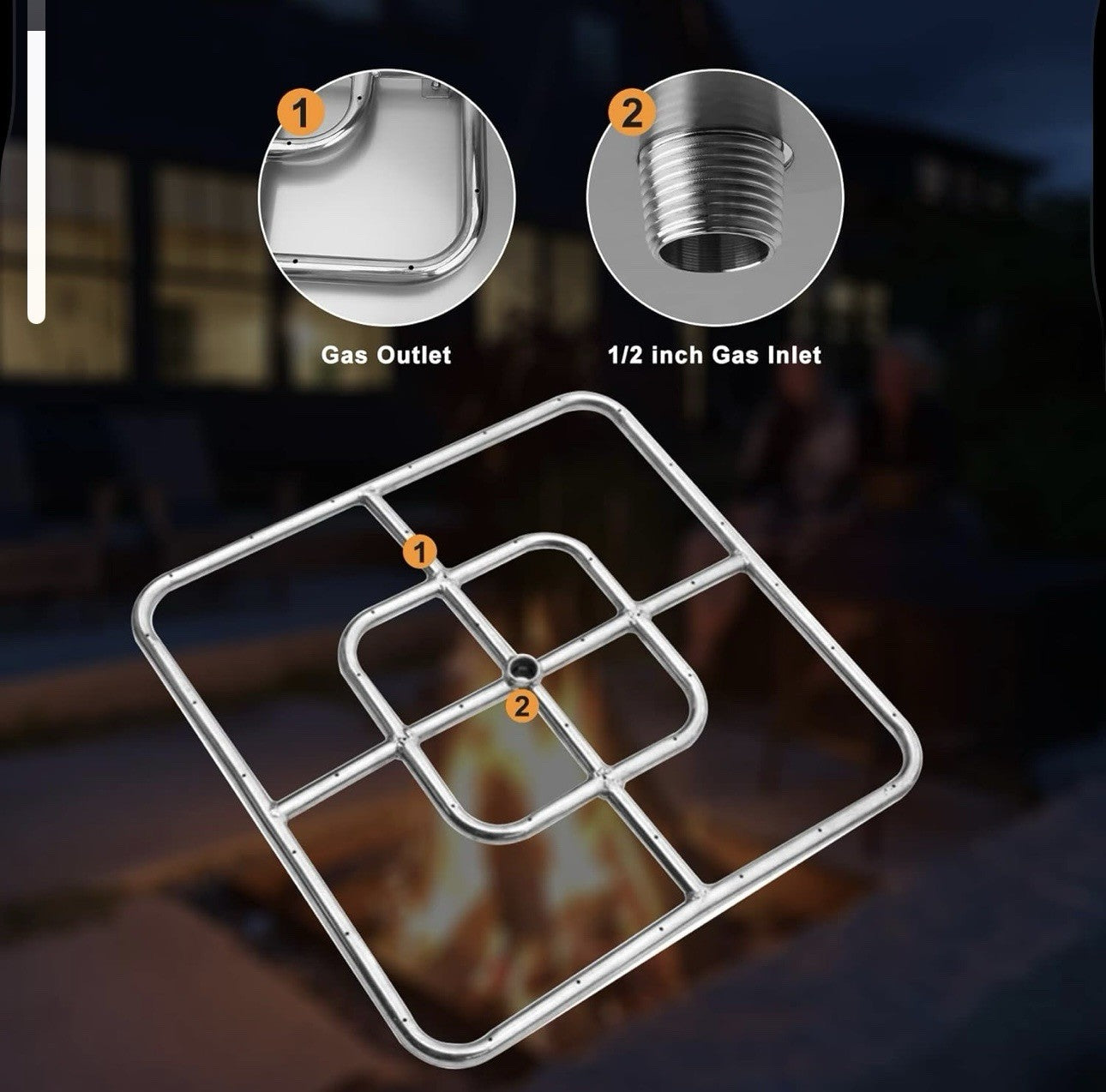 Only fire 24inch Stainless Steel Square Fire Pit Burner Double Ring propane