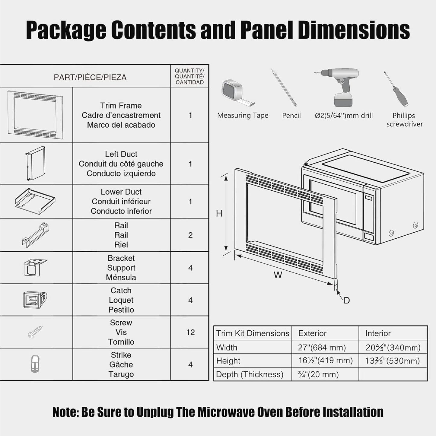 NN-TK621SS, NN-TK623GS 27-Inch Microwave Trim Kit for 1.2 cu ft Microwave
