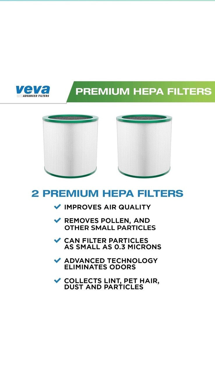 VEVA HEPA Filter Replacement 2 Pack - Compatible w/Dyson TP01, TP02, TP03 & BP01