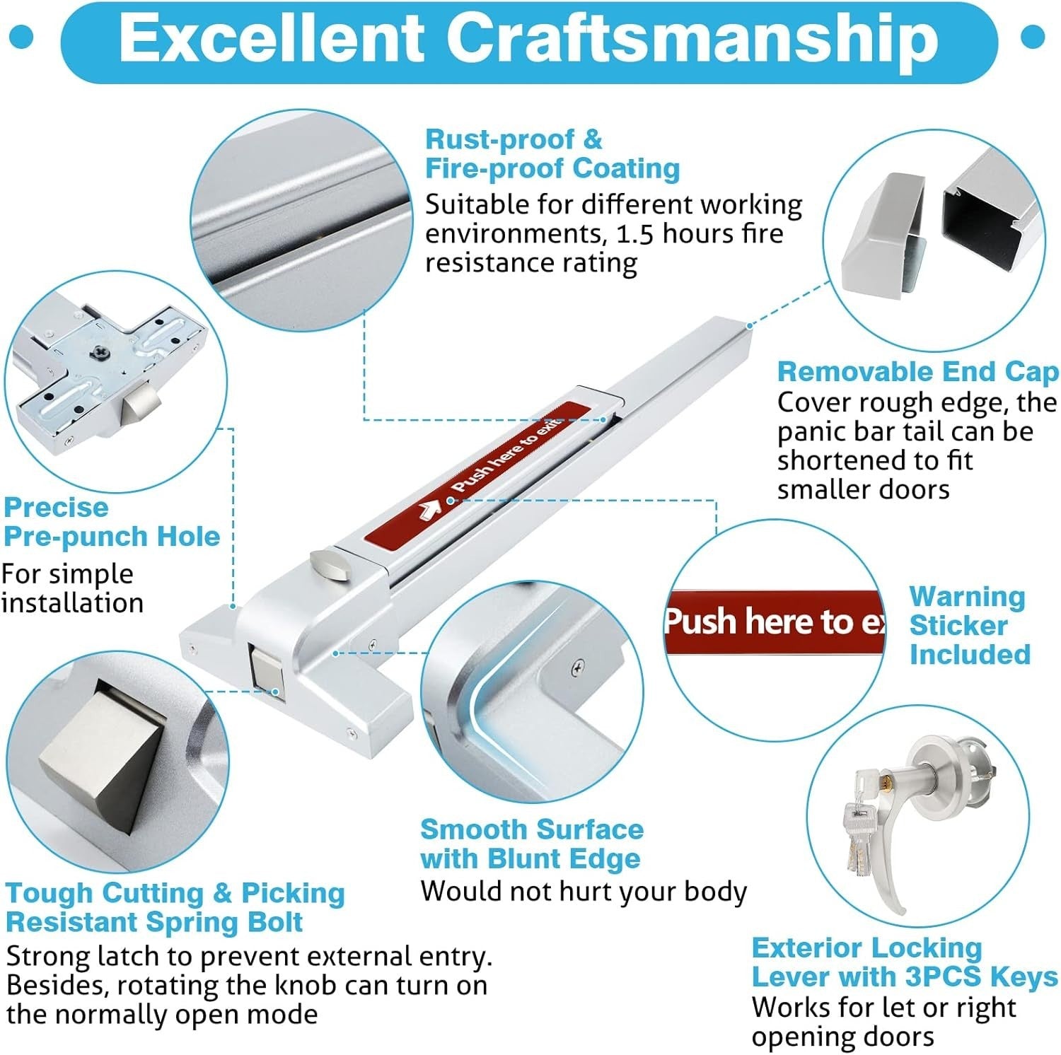 IRONWALLS Door Push Bar Panic Exit Device with Exterior Lever, 70cm/27.5” Stainl