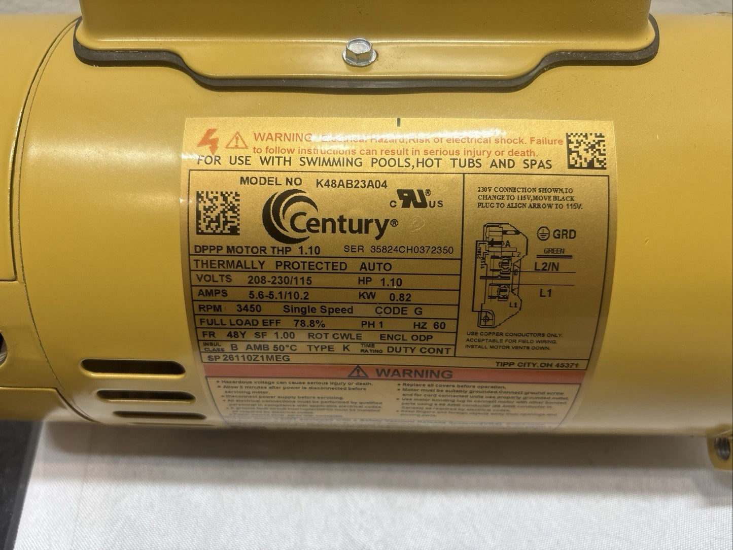 SPX1607Z1M Motor, Hayward Super/Super II/MaxFlo, 1.0hp, 115/230V, MaxRate
