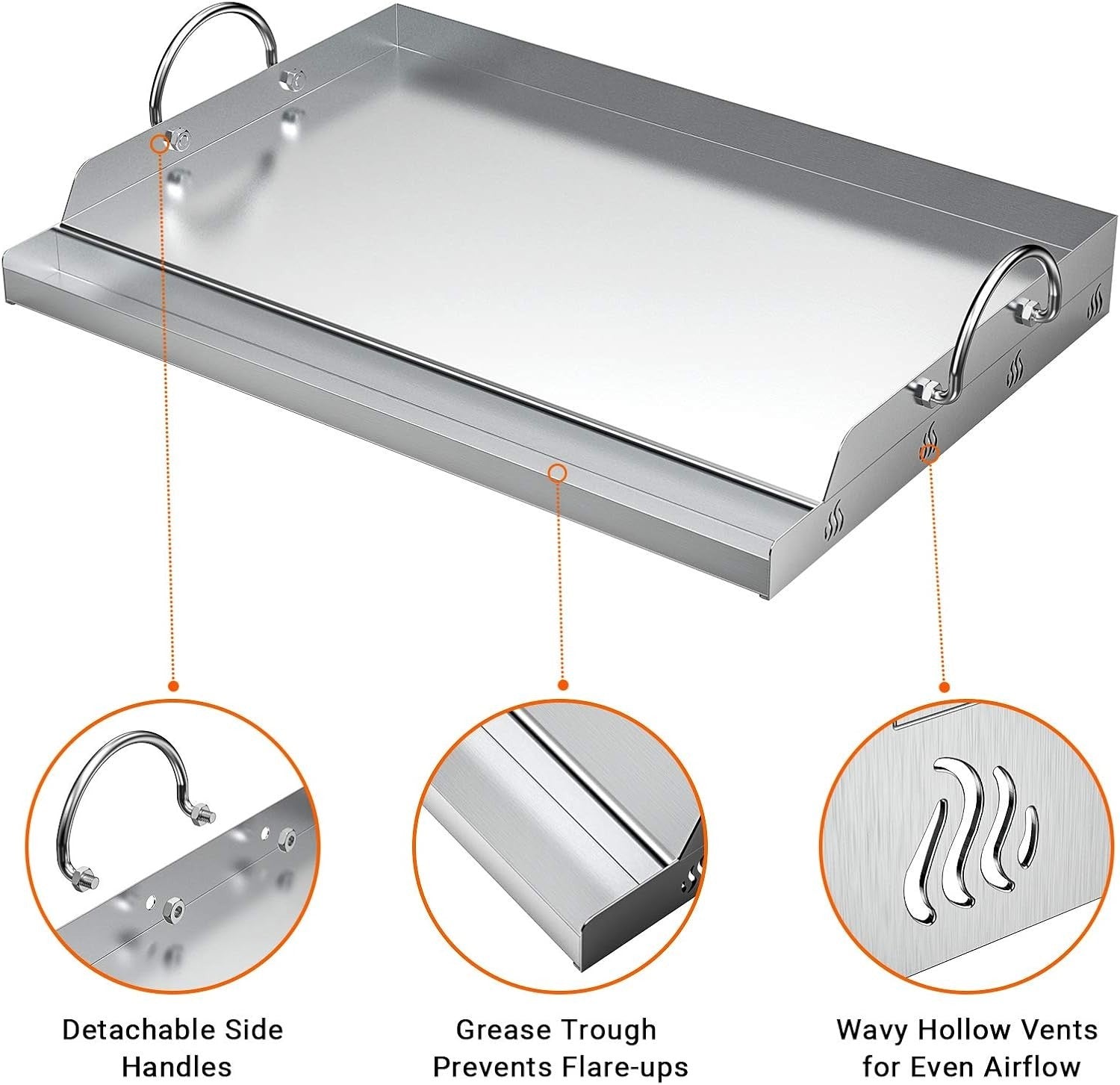 23" x 16" Universal Stainless Steel Cooking Griddle, Flat Top Plate Insert