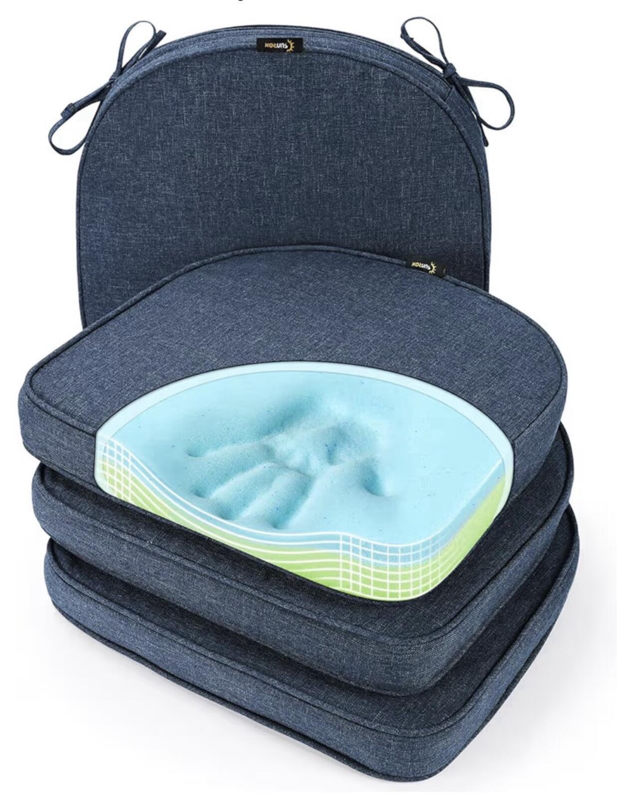 SUNROX Gel Memory Foam Chair Cushions Set of 4 BLUE Water Stain Resistant 19x19