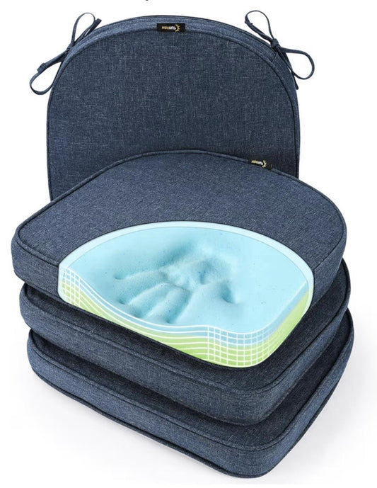 SUNROX Gel Memory Foam Chair Cushions Set of 4 BLUE Water Stain Resistant 19x19