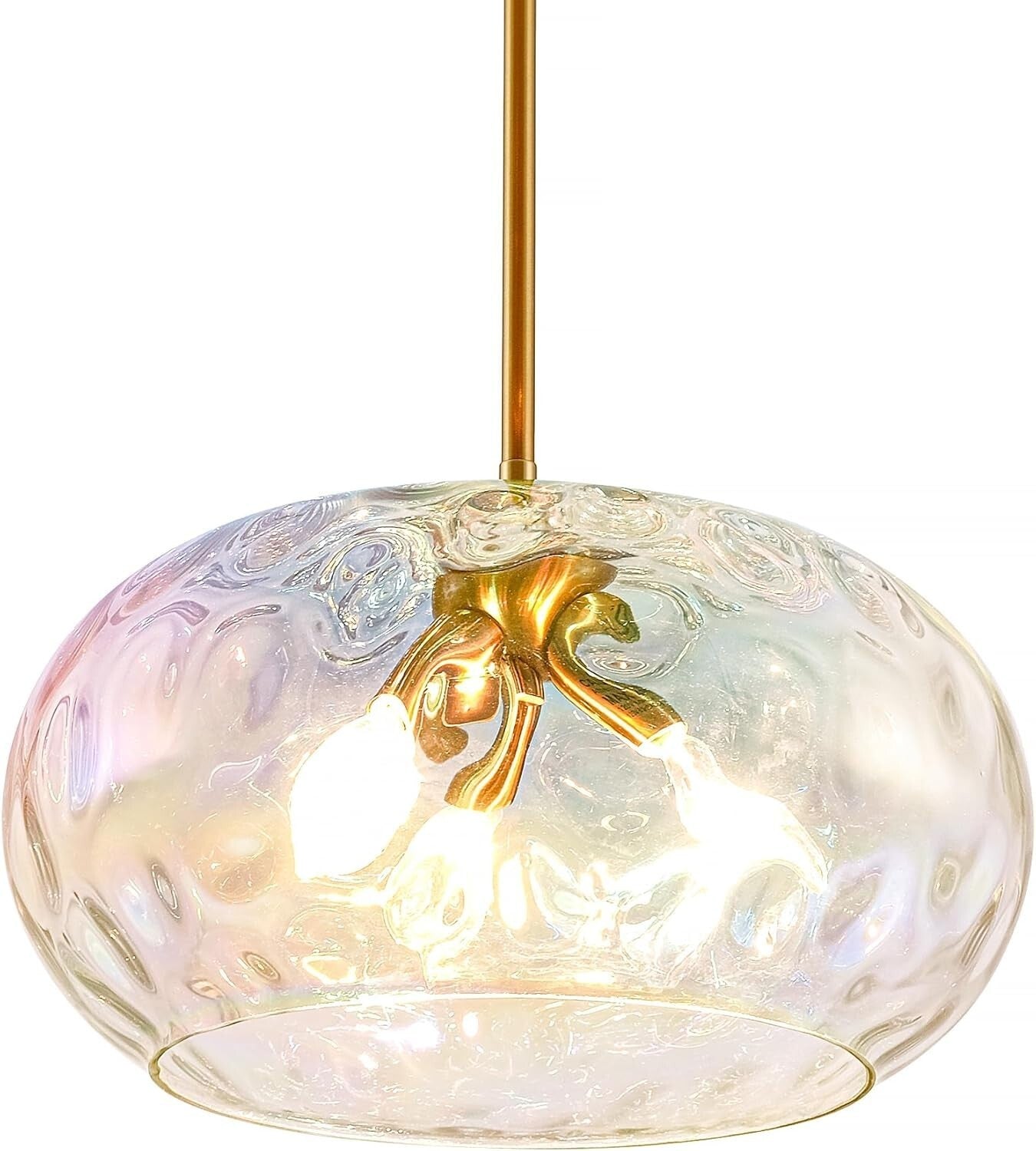 Large Glass Pendant Lighting, Hammered Lampshade Chandelier Stained, 14 Inch