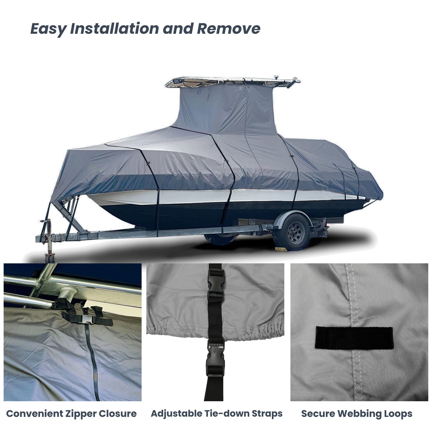 EliteShield Heavy Duty T-Top Boat Cover - Fits 30ft to 32ft Long Center Console