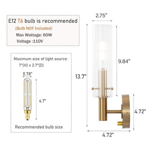 BYOLIIMA Modern Wall Sconces with Dimmer ON/Off Switch Gold Brushed Gold/Clear