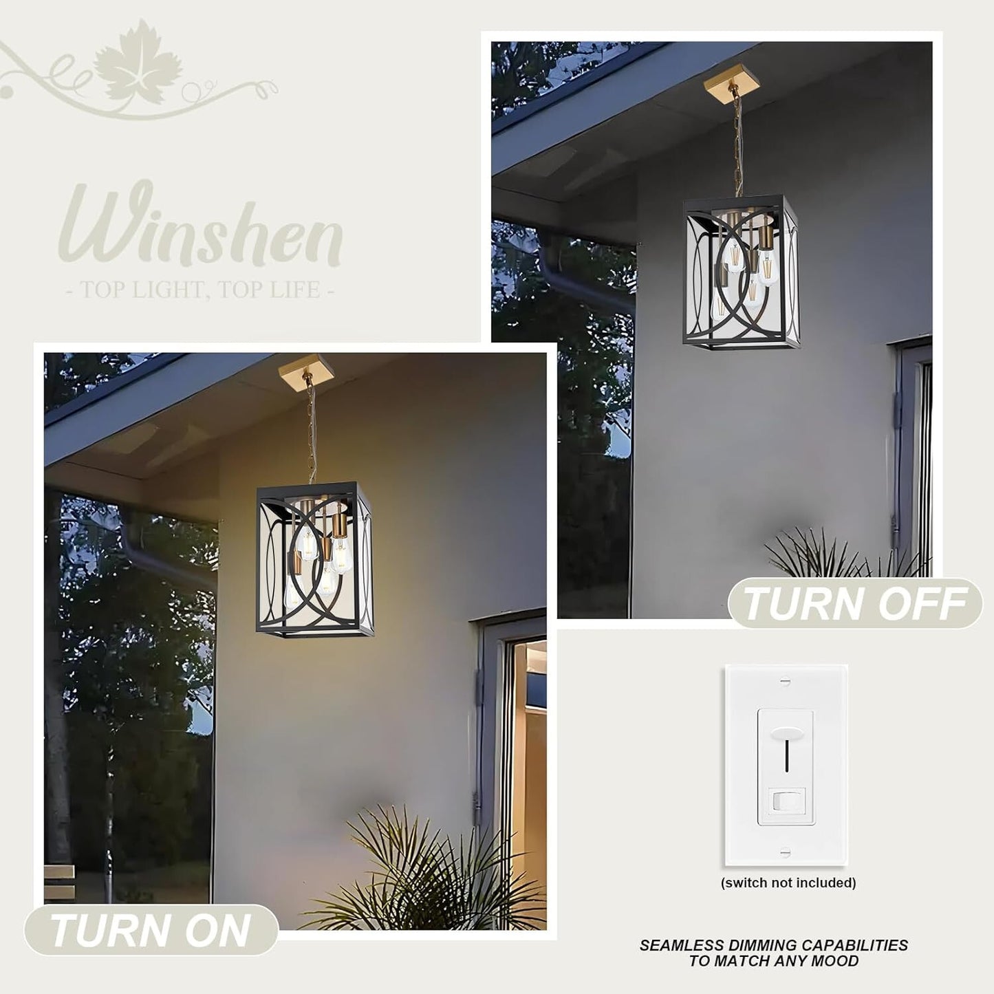 4-Lights Large Outdoor Pendant Light Fixture, E26 Bulb Base Porch Hanging Lighti