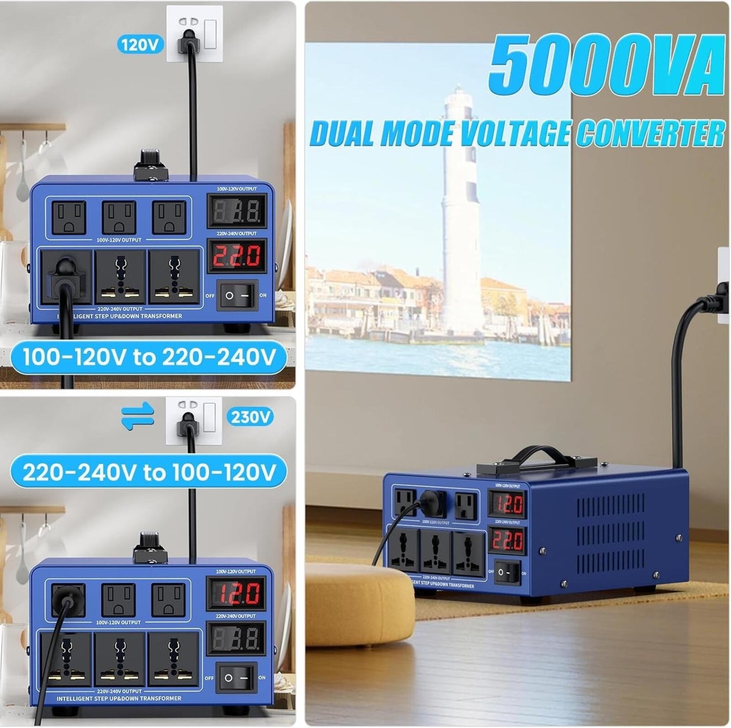 5000 Watt Voltage Converter Transformer Heavy Duty Step Up/Down Power Converter