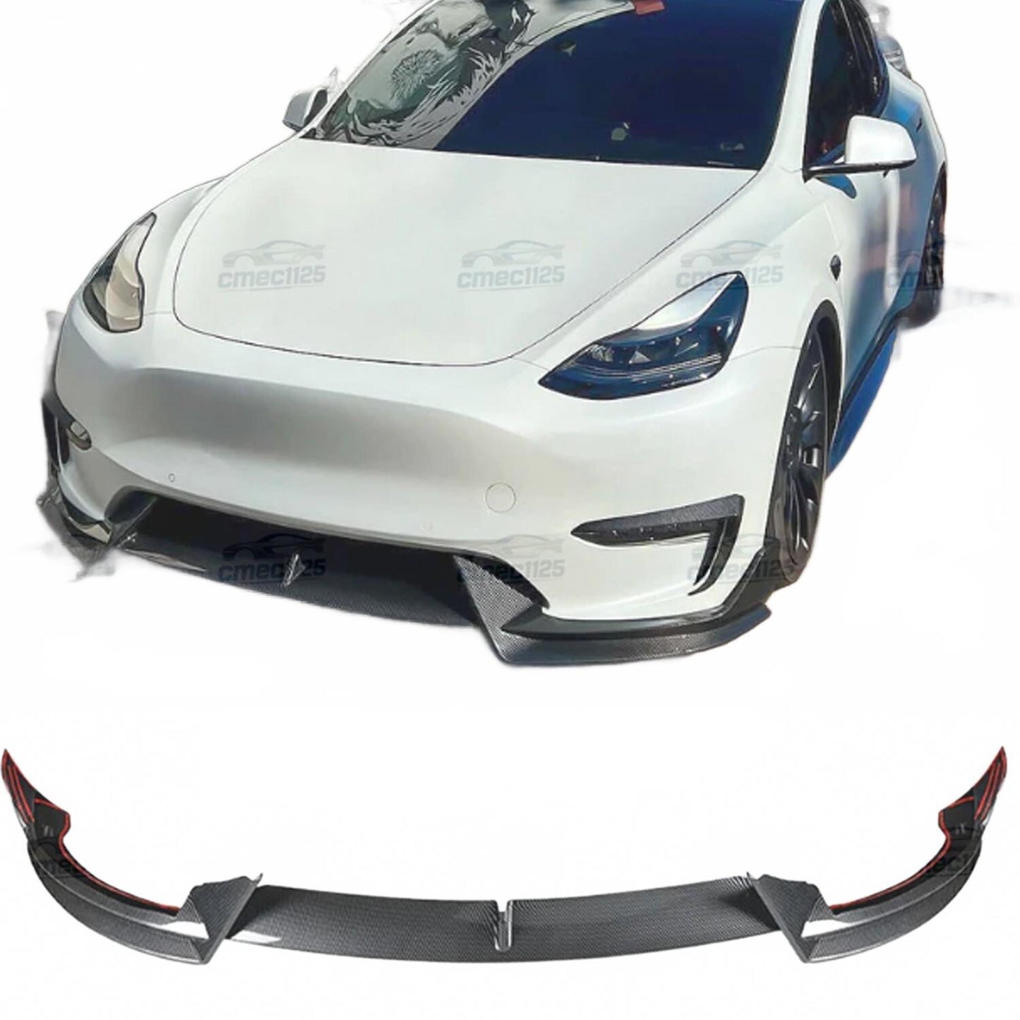 For 2020-2024 Tesla Model Y MatteCarbon Fiber ABS Front Bumper Lip Splitter 3PCS