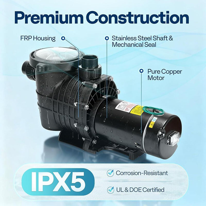 1.5HP Pool Pump 6500GPH Self Priming 115V/230V In/Above Inground Swimming Pool