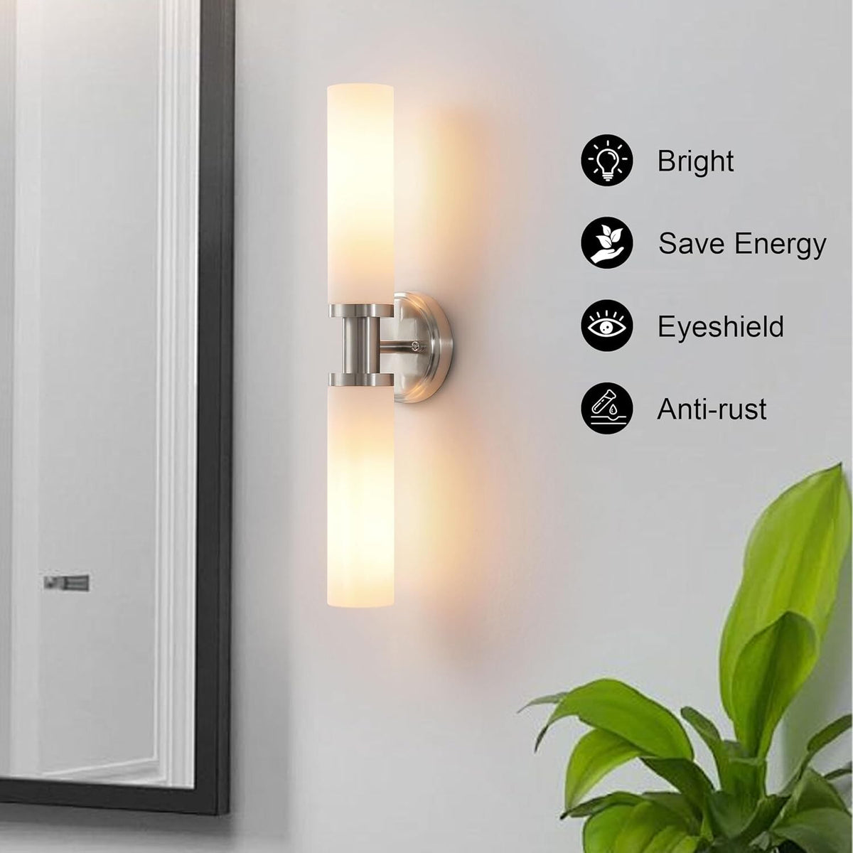 Wall Sconces Set of Two, Brushed Nickel Bathroom Sconces Wall Lighting