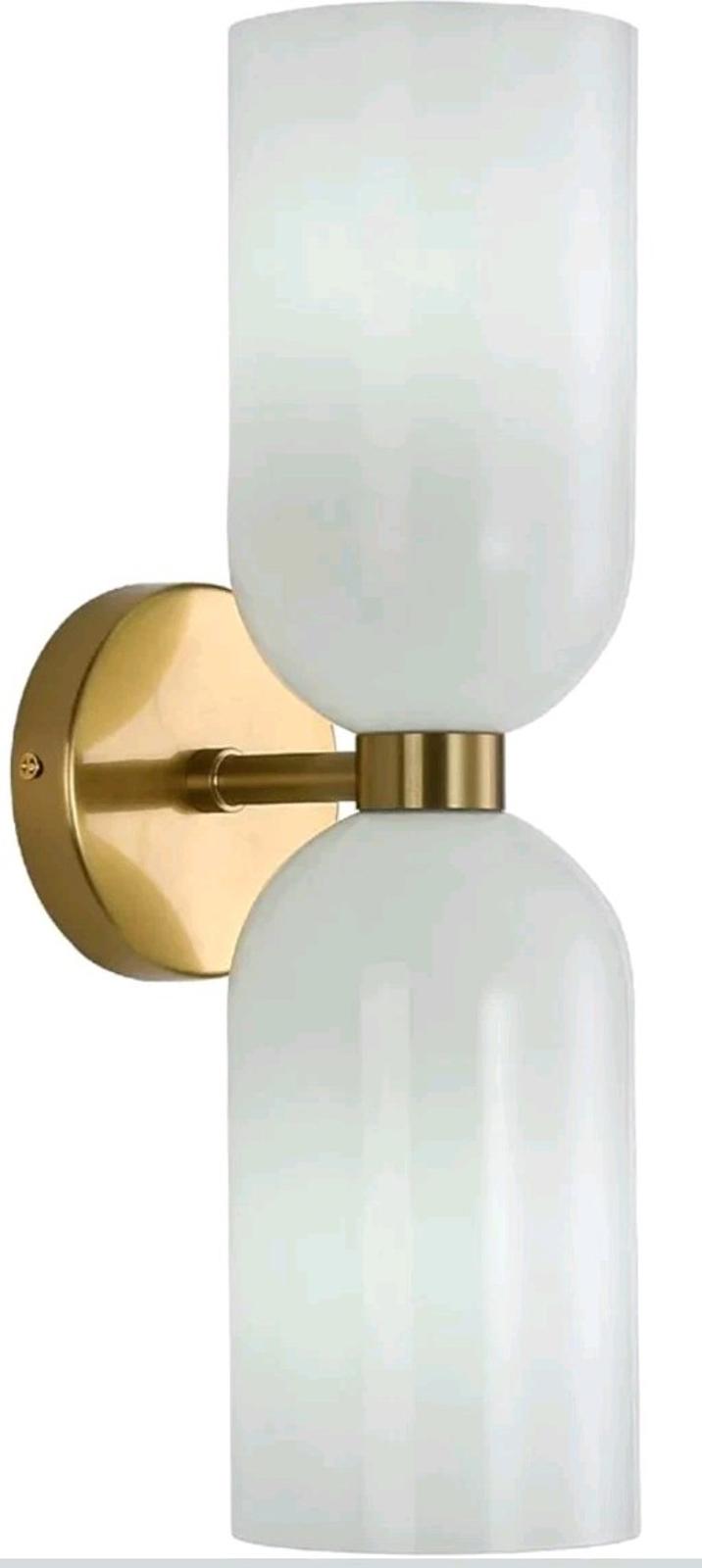Minimalist 2-Light Gold Wall Sconces with Cylinder Glass Shades- Mid Century ...
