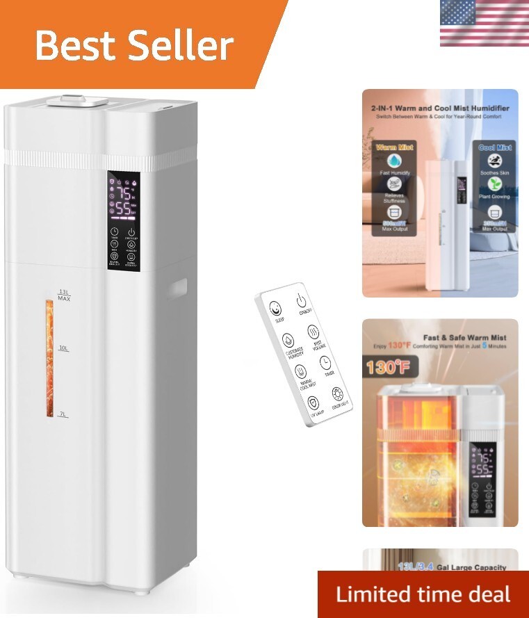 13L/3.4Gal Humidifiers for Bedroom, Ultrasonic Warm & Cool Mist Humidifier La...