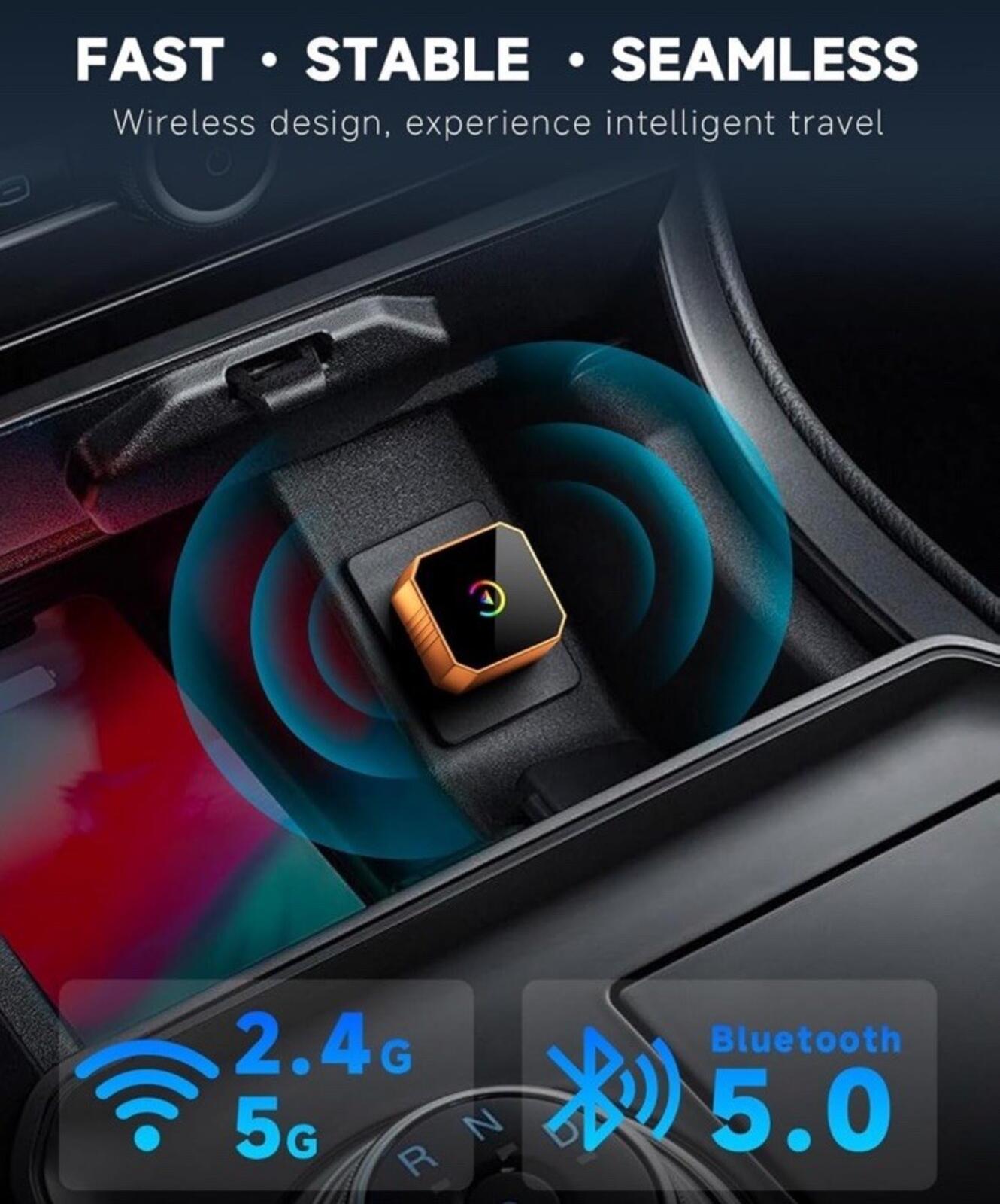 2026 Wireless CarPlay Adapter for iPhone ＆ Android Auto Mini Wired to Wireles...