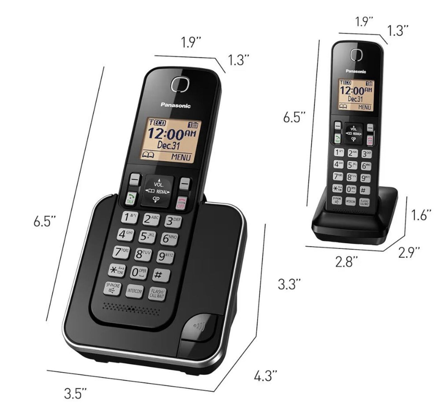 Panasonic KX-TGC352B Expandable Cordless 2 Handsets Phone System Caller ID Black
