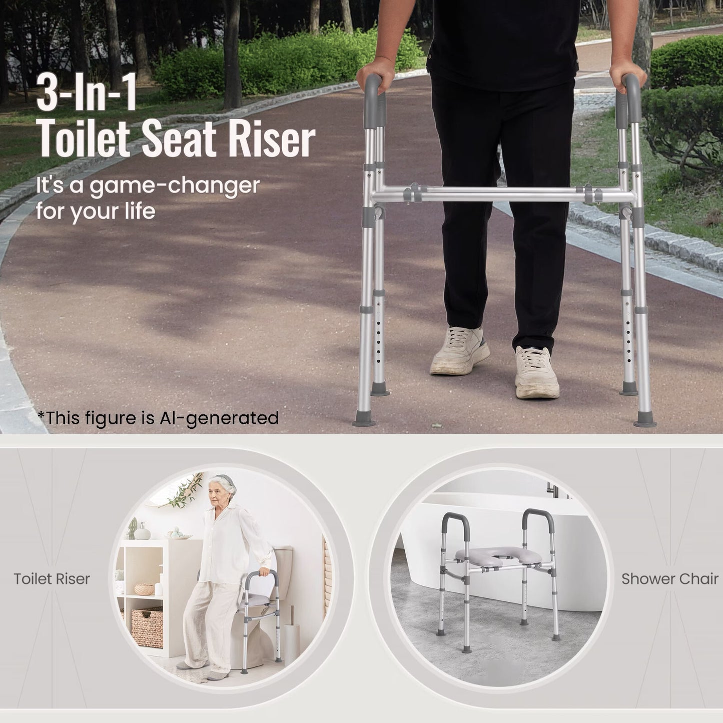Deewow Raised Toilet Seat Risers with Handles, for Seniors, Handicap, Pregnant