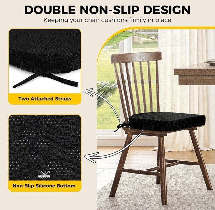 Chair Cushions for Dining Chairs Set of 6, Non Slip Kitchen Chair 6 Pack Black