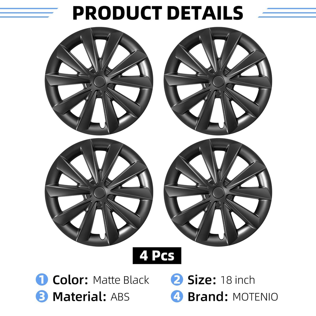 18 inch for Model 3 2017-2023 Wheel Covers Blade Hubcap ABS Caps Full Cover 4PCS