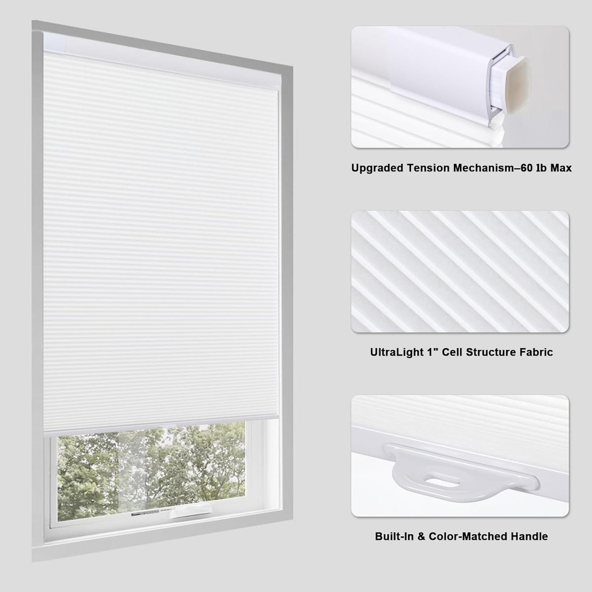51.5 x 64 No Drill Cellular Shades for Indoor Windows, Thermal & Noise Reducing