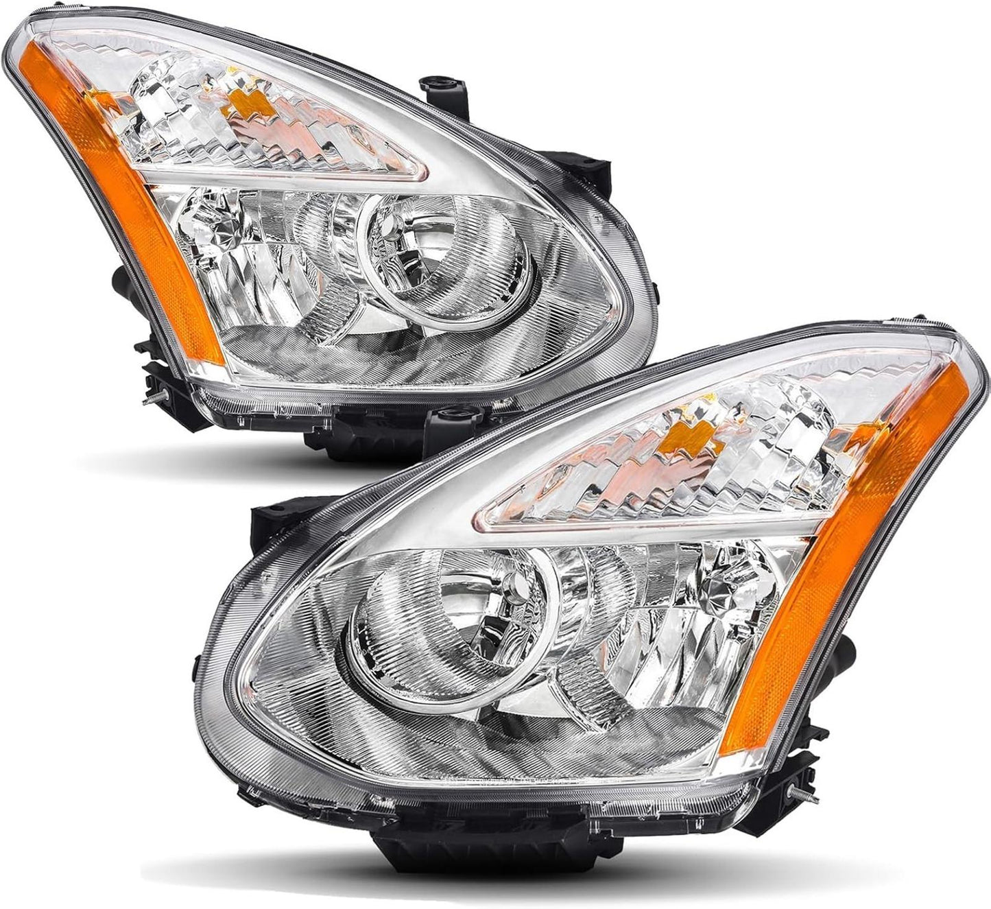 Headlights Assembly For 2008-2013 Nissan Rogue Chrome Amber Headlamps Left&Right