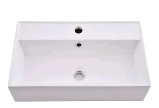 Contemporary 21" X 12" Porcelain Ceramic Wall Mounted Bathroom Vessel No Faucet
