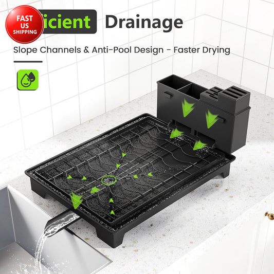 2-Tier Foldable Dish Drying Rack with Drainboard, Stainless Steel Large Capacity