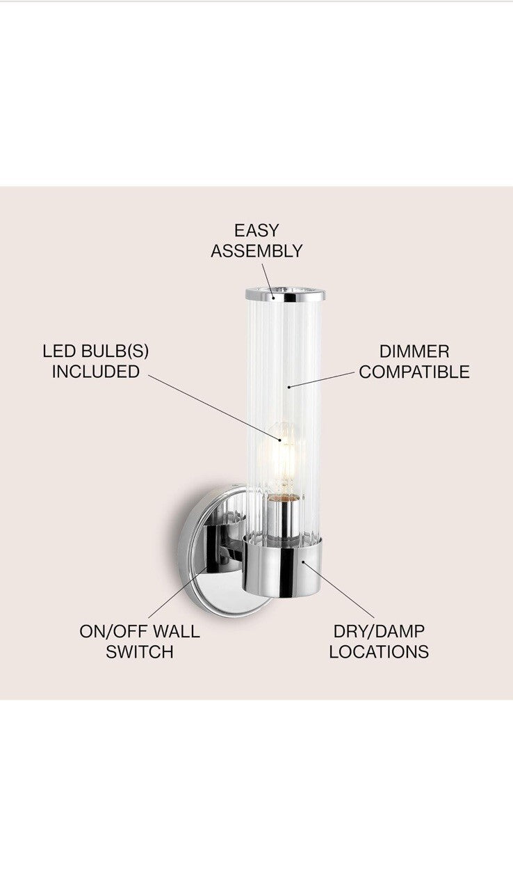 6" Chrome 1-Light Modern Mid-Century LED Vanity Light Sconce for Bathroom..Etc