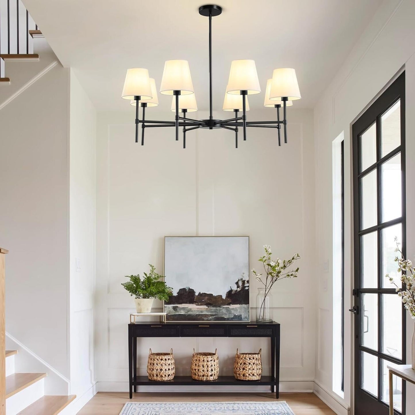 Dining Room Chandeliers Light - Modern Black Chandelier, 8-Light Metal Farmhouse