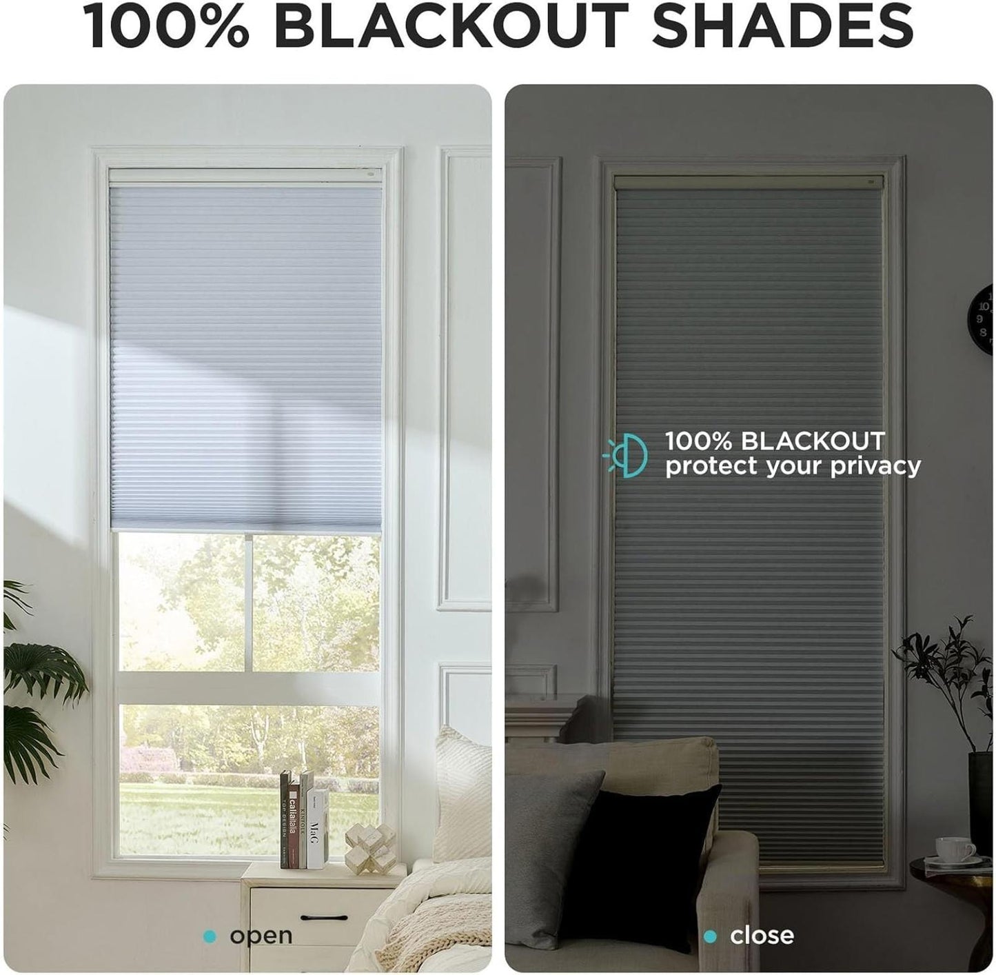 No Tools No Drill Window Blinds for Indoor Windows, Blackout Shades Cellular