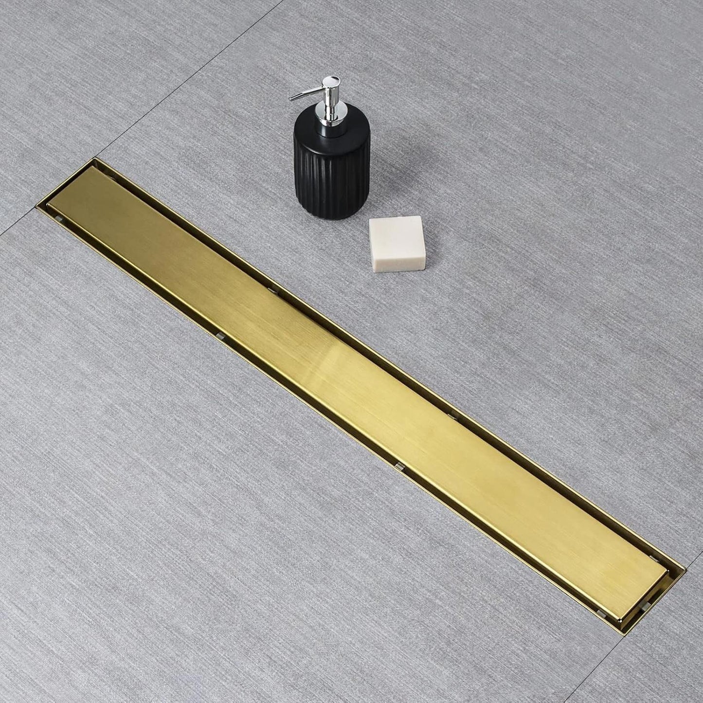 Gold Linear Shower Drain 40 inch with Invisible 2 in 1 Tile Insert Panel 304