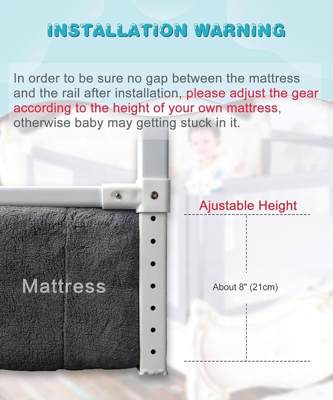 2 Pack Toddler Bed Rail Guards for King and Queen Size Beds, Stable Protective