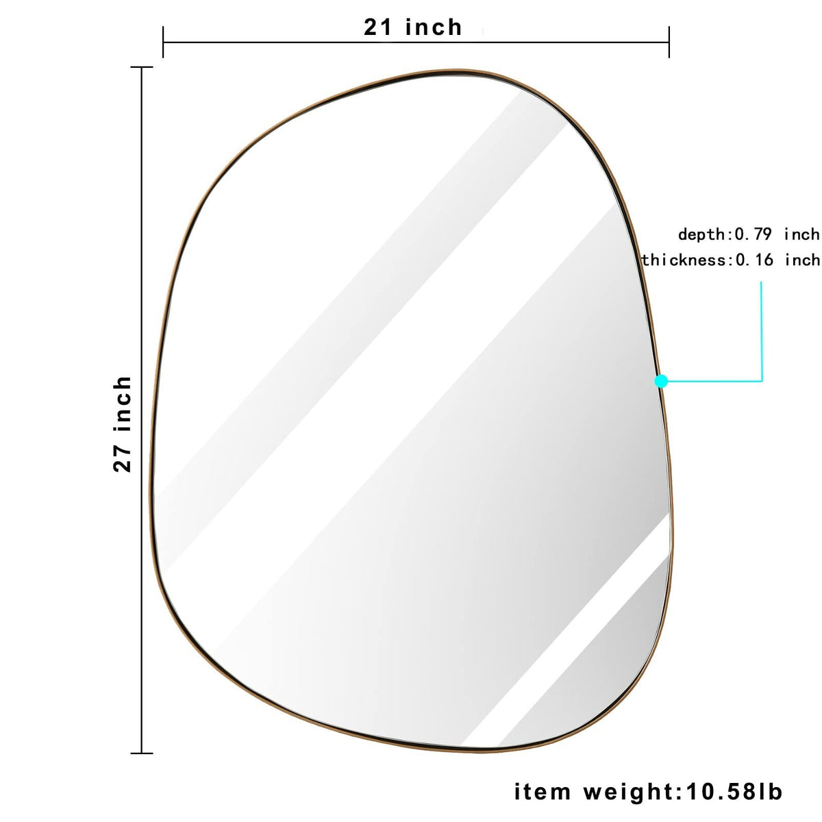 Asymmetrical Mirror For Wall Decor 21"x 27" Modern Brass Framed Wall Mirror