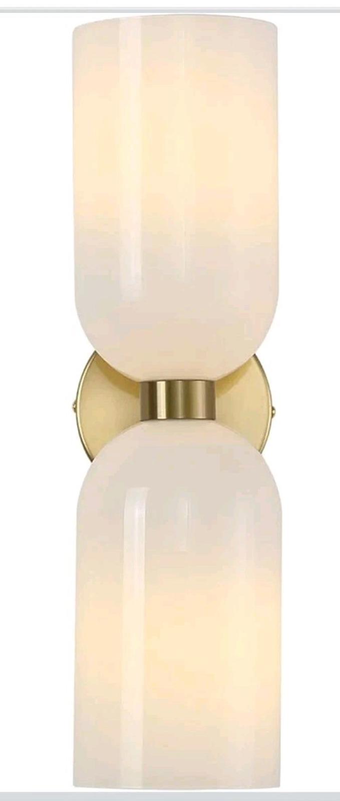 Minimalist 2-Light Gold Wall Sconces with Cylinder Glass Shades- Mid Century ...